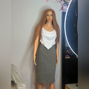 Paniz Classic Gray Pencil Wool Skirt